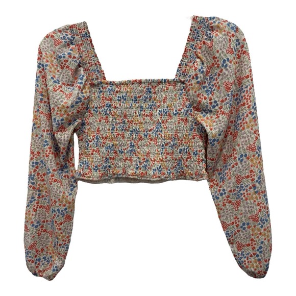 Japna Crop Top‎ Womens Medium Multicolor Ditsy Floral Smocked Summer Vacay Boho - Picture 2 of 8